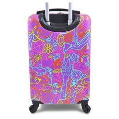 This Disney Princess ABS Hardside Carry-On Spinner Suitcase is a lovely pick for any Disney fan. The purple suitcase is brightened with appealing artwork of various Disney princesses on the front and doodle print on the back. Made of lightweight ABS material, it also has four spinner wheels and an adjustable handle for mobility. A zippered fastening runs around the three sides of the suitcase, and there are two spacious compartments with zippers, pockets and straps to keep their things neatly or Disney Purple Travel Backpack, Rapunzel Loungefly, Cheap Disney Pink Backpack, Rapunzel Loungefly Backpack, Purple Suitcase, Playful Minnie Mouse Travel Bag, Cute Suitcases, Spinner Suitcase, Carry On Suitcase