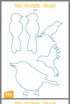 four birds that are drawn in the shape of different shapes, with one bird on each side