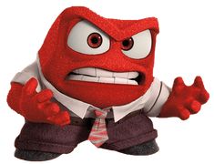 a red cartoon character with his arms out and eyes wide open, wearing a tie