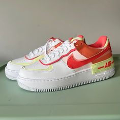 Nike Air Force 1 Shadow White/Crimson Bliss/Lime Ice/Magic Ember Never Worn White Color Block Synthetic Sneakers, White Color Block Sneakers For Spring, Ice Magic, Nike Air Force 1 Shadow, Air Force 1 Shadow, Nike Air Force 1, Air Force 1, Nike Air Force, Air Force