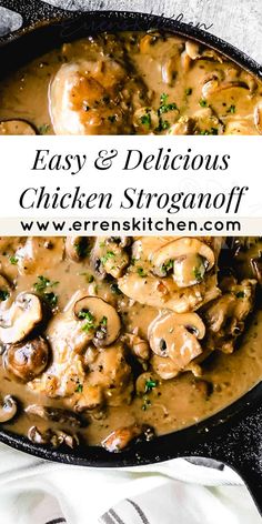 easy and delicious chicken stroganoni recipe in a skillet