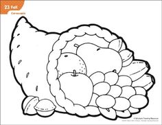 a thanksgiving turkey with apples and grapes coloring page