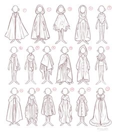 an image of various capes and cloaks for children to learn how to draw