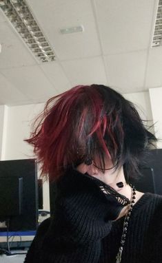 Red Hair Boy, Puffy Hair, Black Hair Boy, Black Hair Dye, Dark Red Hair, Men Hair Color, Punk Hair