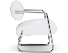 a white chair with a metal arm rest