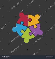 four colorful puzzle pieces arranged in the shape of a turtle on a black background with space for