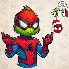 an image of a cartoon character wearing a spiderman suit and holding his hands up