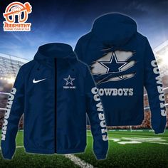 NFL Dallas Cowboys Custom Name Windbreaker Jacket For Fans A windbreaker jacket is a lightweight, versatile outerwear piece designed to protect against wind and light rain. Typically made from synthetic materials, it features a smooth, water-resistant surface and is often equipped with a hood for added protection. Windbreakers come in various styles and colors, making them a fashionable choice for outdoor activities and casual outings alike. Their breathable fabric allows for comfort during phys Hooded Nylon Windbreaker For Sports Season, Nylon Hooded Windbreaker For Sports Season, Winter Nylon Outerwear For Sports Events, Hooded Windbreaker For Outdoor Sports Season, Nylon Long Sleeve Windbreaker For Sports Events, Long Sleeve Nylon Windbreaker For Sports Events, Functional Hooded Windbreaker For Sports Events, Functional Hooded Outerwear For Sports Events, Sports Season Outerwear With Adjustable Hood For Outdoor Activities