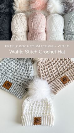 the free crochet pattern and video for waffle stitch crochet hat