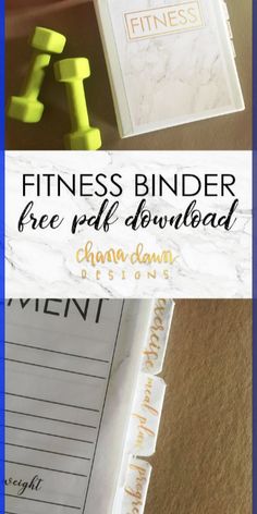 a binder with the words fitness binder free printable on it and an image of