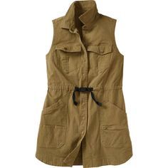 a women's vest with a belt on the front and side, in khaki