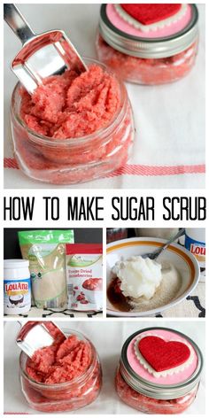 Make Sugar Scrub, Sugar Scrub Homemade, Lip Scrub Diy, Homemade Scrub, Sugar Scrub Recipe, Diy Body Scrub