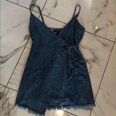 Tie Front Jean Dress Nwot Trendy Denim Dress By Forever 21, Forever 21 Trendy Denim Dress, Forever 21 Cotton Mini Dress For Date Night, Forever 21 Denim Mini Dress, Chic Forever 21 Cotton Mini Dress, Forever 21 Jeans, Jean Dress, Forever 21 Dresses, 21 Dresses