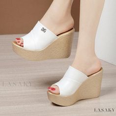 Lasaky - Stylish Platform Heeled Thick Sole Sandals for Outdoor Wear Spring Platform Slippers With Cushioned Footbed, Spring Open Toe Platform Slippers With Cushioned Footbed, Closed Toe Eva Platform Slippers For Summer, Closed-toe Platform Slippers For Summer, White Closed Toe Platform Slippers For Summer, Platform Slippers With Cushioned Footbed And Round Toe, Open Toe Platform Slippers With Cushioned Footbed, Beige Platform Slippers With Round Toe, Cushioned Open Toe Wedge Sandals