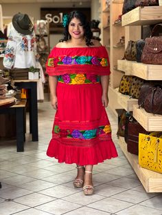 This Beautiful Off the Shoulder Mexican Dress has lace details throughout the dress. It's comfortable with elastic around the shoulder and waist and it's made out of cotton. The flowers are embroidered by Mexican Artisans on an artisanal Machine. Please note: You have the option of purchasing the dress with one of the two belt options shown for a special price or purchasing the dress on its own. Mexican Traditional Dress, Mexican Fiesta Dresses, Traditional Mexican Dress, Fiesta Dress, Mexican Dress, Traditional Mexican, Mexican Dresses, Floral Embroidered Dress, Off The Shoulder Dress