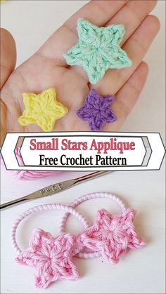 small stars applique free crochet pattern on the palm of someone's hand