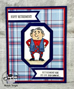 a happy retirement card with an image of a man in a kilt on it