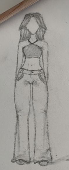 a pencil drawing of a woman in high waist pants