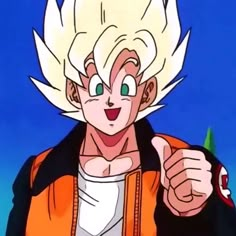 a young gohan giving the thumbs up sign with his right hand in front of him