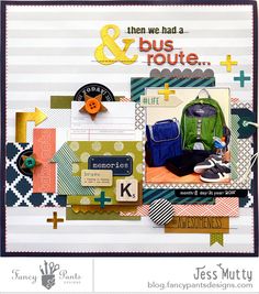 a scrapbook page with an assortment of items on it and the words, then we had bus route