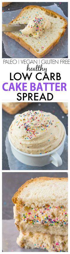 the cake is cut in half and has sprinkles on it, but there are