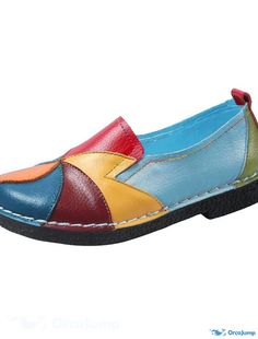 OrcaJump - Chaussures Femmes Slip-On Comfort Plus Taille Talon Plat Rond Casual Classique Outdoor Bureau Marche Quotid Summer Multicolor Flats With Round Toe, Multicolor Slip-on Flats For Spring, Multicolor Round Toe Flats For Summer, Summer Multicolor Round Toe Flats, Multicolor Round Toe Flats For Spring, Casual Multicolor Closed Toe Flats, Multicolor Flats With Rubber Sole, Multicolor Leather Closed Toe Flats, Multicolor Closed Toe Flats For Spring