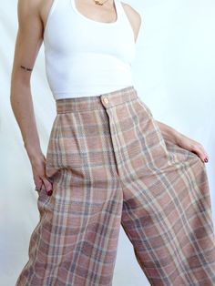 Iconic Vintage Jack Winter Plaid Culottes 🤍🤎Label: Jack Winter - a designer specifically well known for his women's pants and trousers from the '50s to 70s, that was based right here in Milwaukee, WI. Era: 1970s - possibly 1960sMaterial: soft woolen double knit poly in an earthy, neutral plaidDetails: Button and Talon zephyr zip closure, High fitted 1.5" waistband, Darted hip seams, Cute wide legs with a perfect A-line shapeSize: Estimated 6-8Please reference measurements - taken flat and full 70s Mod, Winter Plaid, Milwaukee Wi, Mod Fashion, Double Knit, Plaid Pants, Wide Legs, Clothing Co, Vintage Boutique