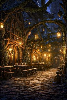 an image of a fantasy setting at night