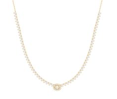 Add a touch of elegance and luxury to any outfit with the Single Oval Diamond Baguette Cluster Halfway Tennis Necklace. Made with 14 karat gold and featuring 1.75ct of natural diamonds, this stunning piece is a timeless and valuable addition to your jewelry collection. The sparkling cushion cluster center and full cut diamonds will make you shine and stand out from the crowd. Elevate your style with this must-have accessory! Details: Gemstones: Natural Diamonds Total Weight 1.75ct Quality: Diamo Luxury Oval Diamond Necklace With Rose Cut, White Cubic Zirconia Diamond Necklace With Baguette Diamonds, Oval Rose Cut Diamond Necklace - Fine Jewelry, Elegant Oval Link Diamond Necklace, Elegant White Baguette Cut Diamond Necklace, Luxury Oval Jewelry With Baguette Diamonds, White Oval Baguette Diamond Jewelry, White Oval Diamond Necklace With Single Cut Diamonds, Oval White Cubic Zirconia Diamond Necklace