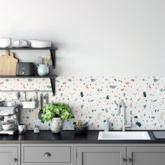 the kitchen counter is clean and ready for us to use in their workday meal