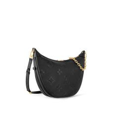 LOUIS VUITTON® - Loop Hobo - Black Louis Vuitton Loop Hobo, Cruise Fashion, Moon Bag, Moon Shape, Louis Vuitton Official, City Bag, Monogrammed Leather, Gold Colour, Leather Chain