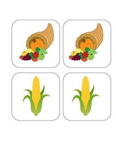 four square coasters with corn on the cob and vegetables in them, all arranged together