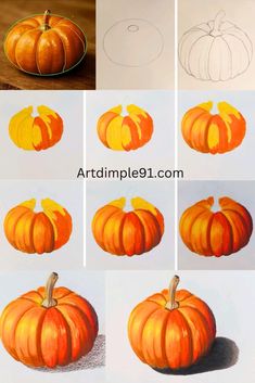 how to draw a pumpkin with colored pencils step by step instructions for beginners