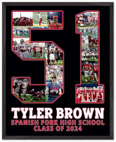 the number five is shown in this black and red frame with pictures of football players