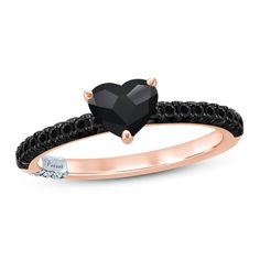 Be my heart, my soul, my everything- an elegant solitaire with a twist, featuring a unique black heart-shaped center stone in this incomparable My Everything women's engagement ring from the Pnina Tornai Collection. Even more fiery round black diamonds line the band and grace the under gallery to complete the look. Fashioned in 14K rose gold, the total diamond weight of the ring is 1 carat. Pnina Tornai’s 14K white gold cuff completes the look. Black diamonds are treated to permanently create th Black Heart Engagement Ring, Heart Cut Engagement Ring, Everything Black, Fantasy Earrings, Pnina Tornai, Black Diamond Engagement, Jared The Galleria Of Jewelry, Black Stones, Black Diamond Ring Engagement