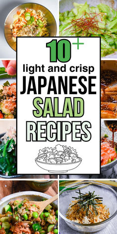 Japanese salad collage showcasing diverse light and crisp recipes with colorful ingredients and presentations Cold Asian Recipes, Japanese Noodle Salad, Japanese Salads, Chinese Salad Recipes, Japanese Salad Recipes, Japanese Food Dishes, Japanese Salad Dressing, Chinese Salad, Cold Side Dishes