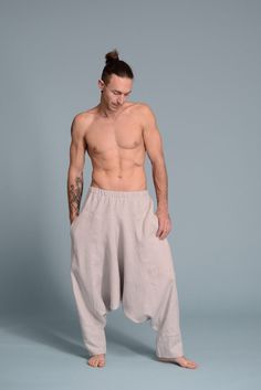 Linen Harem Pants HODU | Men's Flax clothes | Shantima Yoga Clothes Boho, Mens Linen Outfits, Harem Pants Men, Wide Leg Linen Trousers, Linen Harem Pants, Petite Plus Size, Harem Trousers, Linen Clothing, Wide Leg Linen Pants