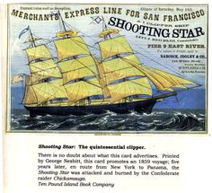 an advertisement for shooting star with a sailing ship in the background and caption below