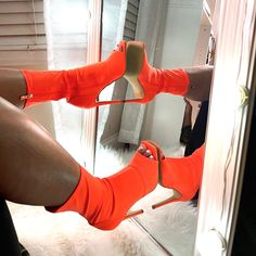 Sleek Peep Toe Orange Stiletto Bootie. Brand New From My Boutique. Trendy Ankle-high Fitted Heels, Spring High Ankle Heels For Night Out, Spring Stretch High Heel Boots, Chic Orange Heels, Orange Heels For Spring Night Out, Orange Open Toe Heels For Fall, Skull Heels, Champagne Heels, Bright Shoes