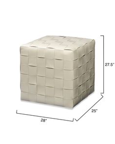 the cube ottoman is shown with measurements for each piece in front of it and on the bottom