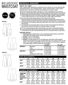 sewing instructions for the waist and back of a women's vest, with measurements