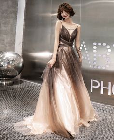 Stylish v neck tulle long prom dress, evening dress Sequins Prom Dress, Prom Dress Evening, Shiny Dresses, Long Prom Gowns, Sequin Prom Dress, Winter Party Dress, Dresses 2020, Dress Spaghetti, Dress Evening