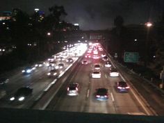 traffic is backed up on the freeway at night