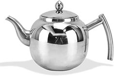 a stainless steel tea pot with a handle