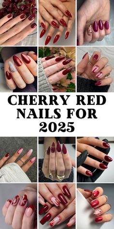 Dark Red French Tip Nails Almond Design, Dark Cherry Nails Designs, Opi Chick Flick Cherry, Short Red Gel Nails, Cherry Red Nails Short, Cherry Red Nail Designs, Dark Red Nails With Design, Dark Cherry Red Nails, Cherry Red Nail