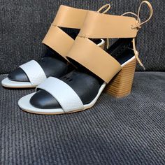 Rebecca Minkoff Women's Christy Heeled Leather Sandal In Tan And White Size 8.5 Condition Is Pre-Owned Like New. Do Not Have The Original Box Will Come In A Box. Brand: Gianni Bini Talukah Block Heel Mules Gianni Bini Shoes | Gianni Bini Talukah Gianni Bini Talukah Block Heel Mule Gianni Bini Talukah Block Heel Mules Gianni Bini Mules. Please Look At Photos All Sales Are Final.. All Items Are New Or Gentle Used. All Items Will Be Shipped With Care. White Block Heels For Spring Beach Occasion, White Casual Block Heels For Spring, Leather Block Heel Heels For Day Out, Leather Block Heel Shoes For Day Out, Leather Block Heels For Day Out, White Leather Block Heels With 4-inch Heel, Stacked Heel Ankle Strap Heels For Day Out, Leather Ankle Strap Heels For Day Out, Leather High Heels For Day Out