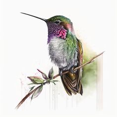 a hummingbird sitting on a branch with its beak open