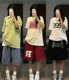 Baggy Tomboy Outfits Summer, Boyish Outfits Summer, Short People Fashion, Baggy Outfits Summer, Summer Outfits Korean Street Style, Baggy Girls Outfit, Summer Tomboy Outfits, Tomboy Summer, Baggy Summer Outfits