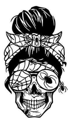 a drawing of a skull wearing glasses and a bandanna on top of it's head