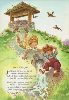 an old children's book with two boys playing in the water and birds flying around